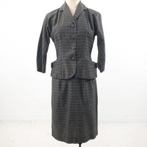 Vintage 40s S 2 Piece Skirt Set Blazer Suit Gray